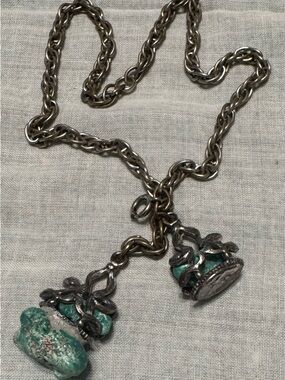 Vintage Southwestern-Style Watch Fob Pendant - rough cut TURQUOISE nuggets??